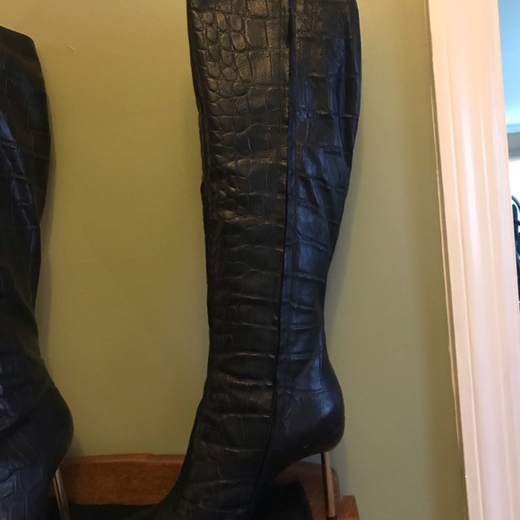 Gianni Versace Stivale Stampa Cocco Tall Boots in Nero/Croc Size 40 T.100 - Picture 6 of 14